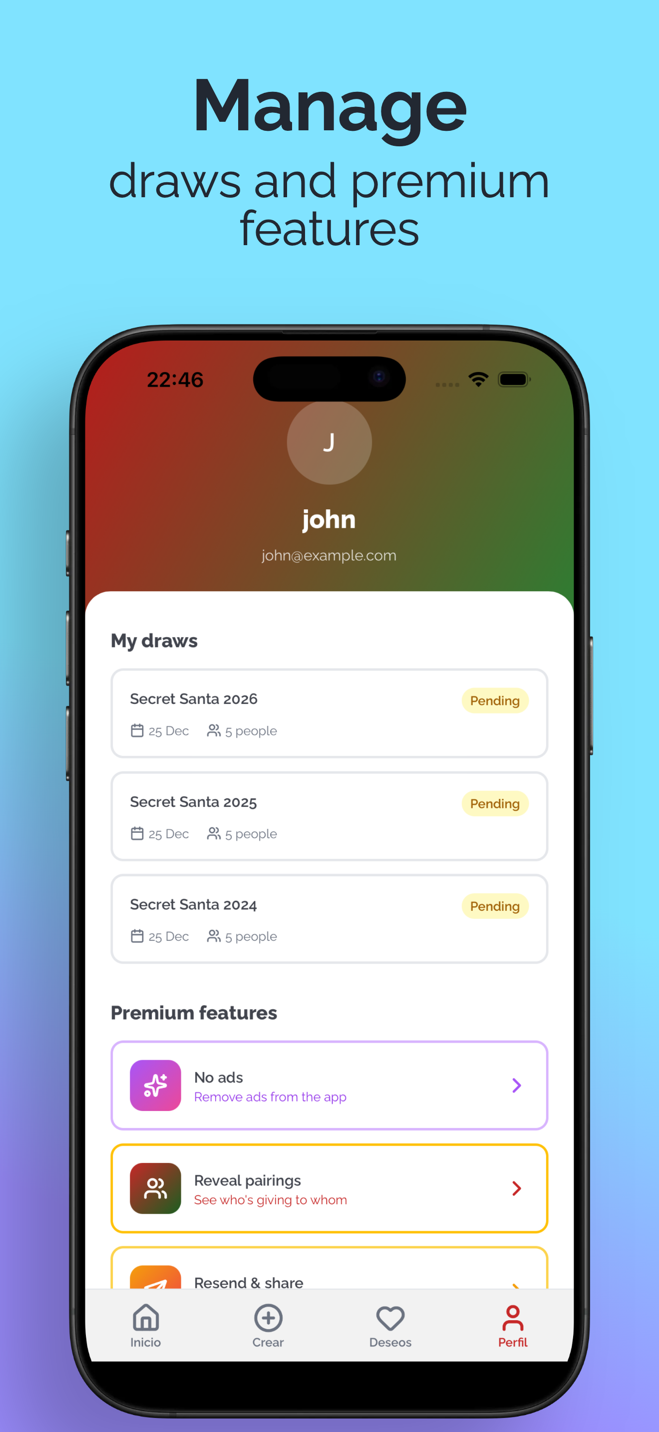 Profile and premium features in the Secret Santa Raffle app